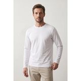 elemge %100 Pamuk Süprem Basic Erkek T-Shirt Compact Penye Tok Yumuşak Kumaş Normal Kalıp Terletmez Uzun Kollu Beyaz Sporcu Motorcu Tişört Body - XL