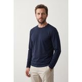 elemge %100 Pamuk Süprem Basic Erkek T-Shirt Compact Penye Tok Yumuşak Kumaş Normal Kalıp Terletmez Uzun Kollu Lacivert Sporcu Motorcu Tişört Body - XL