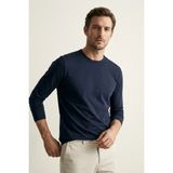 elemge %100 Pamuk Süprem Basic Erkek T-Shirt Compact Penye Tok Yumuşak Kumaş Normal Kalıp Terletmez Uzun Kollu Lacivert Sporcu Motorcu Tişört Body