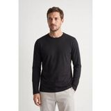 elemge %100 Pamuk Süprem Basic Erkek T-Shirt Compact Penye Tok Yumuşak Kumaş Normal Kalıp Terletmez Uzun Kollu Siyah Sporcu Motorcu Tişört Body - 2XL