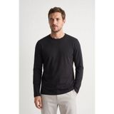 elemge %100 Pamuk Süprem Basic Erkek T-Shirt Compact Penye Tok Yumuşak Kumaş Normal Kalıp Terletmez Uzun Kollu Siyah Sporcu Motorcu Tişört Body