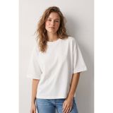 Elemge %100 Pamuk Süprem Bol Kesim Boxy Fit Kadın T-Shirt Oversize Beyaz Düşük Omuz Bisiklet Yaka Tişört