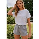 Elemge Kadın Pamuklu Gri Beli Ipli Şort Günlük Basic Regular Fit Cepli Normal Bel Rahat Kesim 2 Iplik