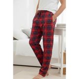 elemge Kareli Erkek Pijama Altı Yumuşak Süet Kumaş Rahat Kesim Cepli Ipli Relax Fit Kırmızı Ekoseli Esnek - XL