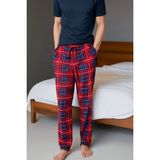 Elemge Kareli Erkek Pijama Altı Yumuşak Süet Kumaş Rahat Kesim Cepli Ipli Relax Fit Kırmızı Ekoseli Esnek