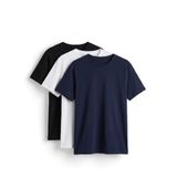 elemge Pamuk Elastan Vücuda Oturan Magic Fit Siyah Erkek T-Shirt Kısa Kol Esnek Likralı Compact Penye Süprem Tişört Nefes Alan Yapı Yumuşak Doku Tok Kumaş (Siyah-Beyaz-Lacivert, S)