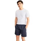 Elemge Pamuklu Erkek Şort Pijama Altı Cepli Rahat Kalıp Relax Fit Lastikli Terletmez Esnek Siyah Likralı Ev Şortu (Lacivert-Beyaz, L)