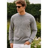 elemge Pamuklu Erkek Sweatshirt Gri Soft Touch Relax Fit Basic Bisiklet Yaka 3 Iplik Nefes Alan - XL
