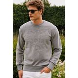 Elemge Pamuklu Erkek Sweatshirt Gri Soft Touch Relax Fit Basic Bisiklet Yaka 3 Iplik Nefes Alan