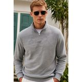 Elemge Pamuklu Erkek Sweatshirt Gri Soft Touch Relax Fit Yarım Fermuarlı Dik Yaka 3 Iplik Nefes Alan