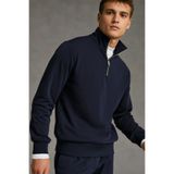 Elemge Pamuklu Erkek Sweatshirt Lacivert Soft Touch Relax Fit Yarım Fermuarlı Dik Yaka 3 Iplik Nefes Alan