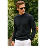 Elemge Pamuklu Erkek Sweatshirt Siyah Soft Touch Relax Fit Basic Bisiklet Yaka 3 Iplik Nefes Alan