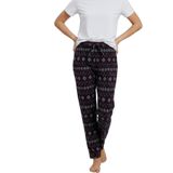 Elemge Pamuklu Süprem Kadın Pijama Altı Bol Kalıp Boru Paça Lastikli Kurdeleli Terletmez Esnek (Lacivert-Ekose, S)