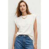 elemge Premium %100 Pamuk Süprem Tok Kumaş Kadın Oversize Ekru T-Shirt Geniş Omuzlu Dökümlü Kolsuz Bol Kalıp Basic Tişört - XL