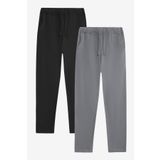 Elemge%100 Pamuk 2'li Paket Premium Esnek Kumaş Regular Fit Erkek Pijama Altı Beli Lastikli İpli Cepli Terletmez İnce Eşofman Uyku Pantolonu Rahat Kesim (Siyah-Gri, 2XL)