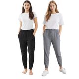 Elemge%100 Pamuk 2'li Paket Premium Esnek Kumaş Regular Fit Kadın Pijama Altı Beli Lastikli İpli Cepli Terletmez İnce Eşofman Uyku Pantolonu Rahat Kesim (Siyah-Gri, S)