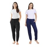 Elemge%100 Pamuk 2'li Paket Premium Esnek Kumaş Regular Fit Kadın Pijama Altı Beli Lastikli İpli Cepli Terletmez İnce Eşofman Uyku Pantolonu Rahat Kesim (Siyah-Lacivert, 2XL)