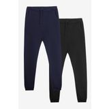 Elemge%100 Pamuk 2'li Paket Premium Esnek Kumaş Regular Fit Kadın Pijama Altı Beli Lastikli İpli Cepli Terletmez İnce Eşofman Uyku Pantolonu Rahat Kesim (Siyah-Lacivert, XL)
