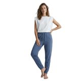Elemge%100 Pamuk Premium Kumaş Kadın Pijama Altı Cepli Relax Fit Rahat Lastikli Ipli Terletmez Esnek Manşet Paça (İndigo, L)