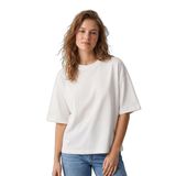 elemge%100 Pamuk Süprem Kadın Boxy Fit T-Shirt Bol Kesim Düşük Omuzlu Bisiklet Yaka Tişört (Beyaz, S)