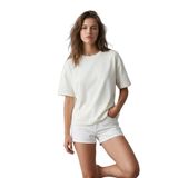 elemge%100 Pamuk Süprem Kadın Boxy Fit T-Shirt Bol Kesim Düşük Omuzlu Bisiklet Yaka Tişört (Ekru, M)