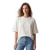 elemge%100 Pamuk Süprem Kadın Boxy Fit T-Shirt Bol Kesim Düşük Omuzlu Bisiklet Yaka Tişört (Ekru, XS)