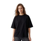 elemge%100 Pamuk Süprem Kadın Boxy Fit T-Shirt Bol Kesim Düşük Omuzlu Bisiklet Yaka Tişört (Siyah, M)