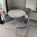 Elen Home Elips Yuvarlak Açılır Masa Sandalye Takımı Mdf 100X100 - Beyaz Mermer - Krom Ayak