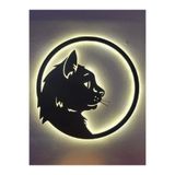 ElertDesignStudio Kedi Figürlü Ahşap LED Işıklı Tablo – El Yapımı Lazer Kesim Dekoratif Hediye Lamba