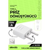 Elevats Premium Amerikan Priz Dönüştürücü Adaptör | A Tipi Fiş Çevirici | Türkiye Priz Adaptörü | Beyaz | EL1006