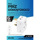 Elevats Premium G Tipi (Type G) 3'lü Priz Adaptörü | İngiltere Priz Dönüştürücü | Seyahat Adaptörü | 3250W