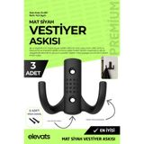 Elevats Premium Mat Siyah Çiftli Portmanto Askısı | Metal Vestiyer Askılığı | Duvar Tipi Elbise, Mont ve Çanta Askısı | Dayanıklı ve Şık Tasarım | EL4011