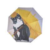 Eleven Markets Kedi Desenli Şemsiye Rüzgara Dayanıklı Çanta Boy Bayan Şemsiyesi Sarı-gri