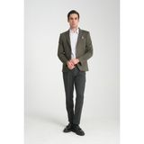 Eleventy Erkek Haki Likralı Pamuk Karışımlı Ekose Desenli Slim Fit Spor Blazer Ceket - 58
