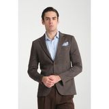 Eleventy Erkek Kahve Likralı Pamuk Karışımlı Ekose Desenli Slim Fit Spor Blazer Ceket - 56