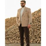 Elevli Erkek Kruvaze Çizgili Slimfit Kaşe Ceket Bej - 54 - 6 Drop