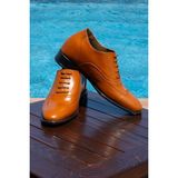 Elevold +7 Cm Boy Uzatan Gizli Topuk Hakiki Deri El Yapımı Özel Koleksiyon Taba Klasik Ayakkabı, Kundura - Kahverengi