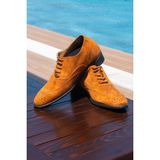 Elevold El Yapımı Hakiki Deri Taba Renk Süet +7 Cm Boy Uzatan Gizli Topuk Klasik Ayakkabı Damatlık Kundura - Kahverengi