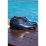 Elevold El Yapımı Lacivert Renk Oxford Model +7 Cm Boy Uzatan Gizli Topuk Ayakkabı Damatlık Kundura