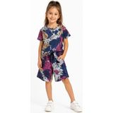Elf Kız Çocuk Üzeri Yazılı Batik Desenli Fuşya Renk Şortlu Takım - Çok Renkli - 3 - 4 Yaş