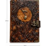 ELF Shopping El Yapımı Hakiki Deri Kabartmalı Defter – Kilitli Vintage Not Defteri (20X14 Cm) - Koyu Kahvenegi