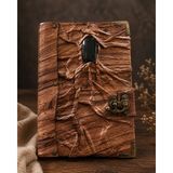 ELF Shopping Obsidyen Taşlı Deri Kaplama Kilitli Özel Tasarım Defter 20 x 14 cm - Kahverengi Desenli