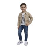 elfanto kıds erkek çocuk baskılı tışort ceket ve pantolon takım Bej 7-8 Yaş