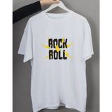 Elfi Unisex Beyaz Rock N Roll Baskılı T-Shirt Süblimasyon Baskı Polyester T-Shirt