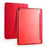 Elfia Apple iPad 10.2 2021 (9.Nesil) ile Uyumlu Kılıf Silikon Yumuşak 4 Farklı Stand Olabilen Kalem Bölmeli Kapaklı Tablet Kılıfı Kırmızı