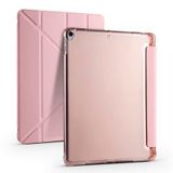Elfia Apple iPad 10.2 2021 (9.Nesil) ile Uyumlu Kılıf Silikon Yumuşak 4 Farklı Stand Olabilen Kalem Bölmeli Kapaklı Tablet Kılıfı Rose Gold