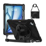 Elfia Apple iPad Air 13 2025 M3 ile Uyumlu Kılıf Silikon Ayarlanabilir Standlı Darbe Korumalı Askılı Tank Tablet Kılıfı
