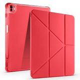 Elfia Apple iPad Air 13 2026 M4 ile Uyumlu Kılıf Silikon Yumuşak 4 Farklı Stand Olabilen Kalem Bölmeli Kapaklı Tablet Kılıfı Kırmızı
