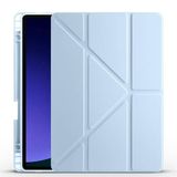 Elfia Apple iPad Pro 11 2024 ile Uyumlu Kılıf Silikon Yumuşak 4 Farklı Stand Olabilen Kalem Bölmeli Kapaklı Tablet Kılıfı Mavi