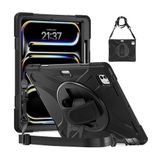 Elfia Apple iPad Pro 13 2025 M5 ile Uyumlu Kılıf Silikon Ayarlanabilir Standlı Darbe Korumalı Askılı Tank Tablet Kılıfı